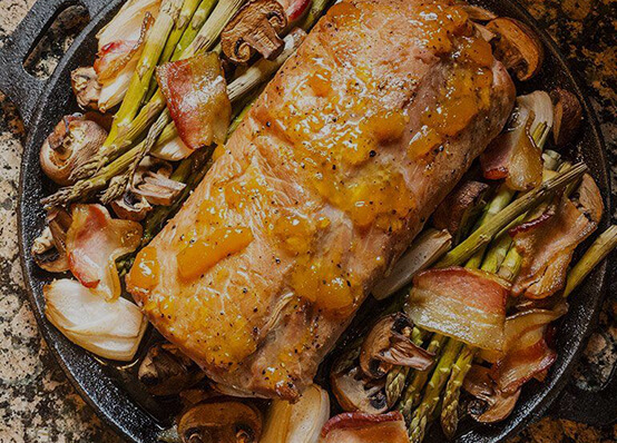 Peach Brined Pork Loin Savory Vegetables