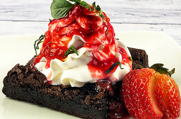 Smoked Brownies with Strawberry Reduction